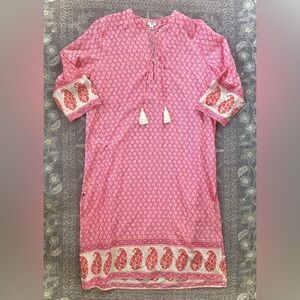 J. Crew Pink Printed Maxi Dress with Tassel Tie